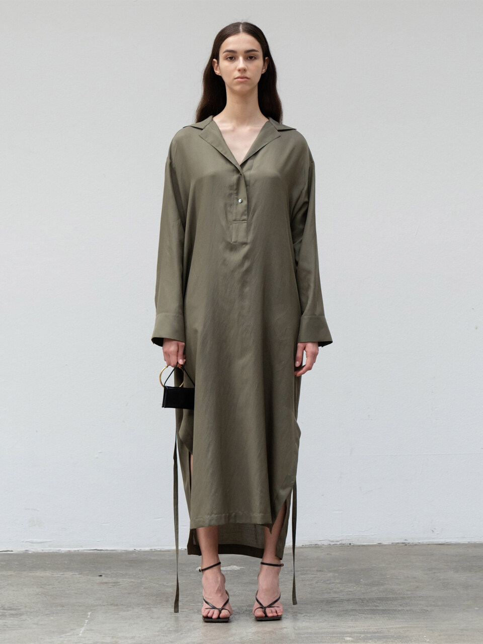 Arch The Open Collar Cotton-silk Dress _ Khaki
