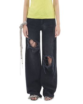 Area Area Crystal Fray Relaxed Jeans in Washed Black