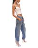 Area Area Crystal Knot Tie Hem Jeans in Medium Blue - 3