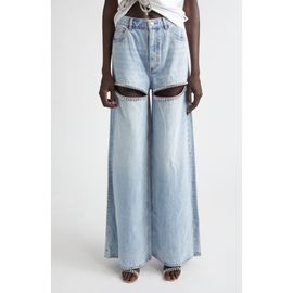 Area Area Crystal Slit Cotton Denim Wide Legs Jeans