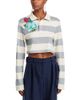 Area Area Embroidered Flower Rugby Stripe Crop Polo - 1