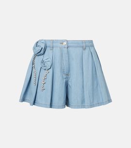 Area Area Floral-appliqué denim shorts