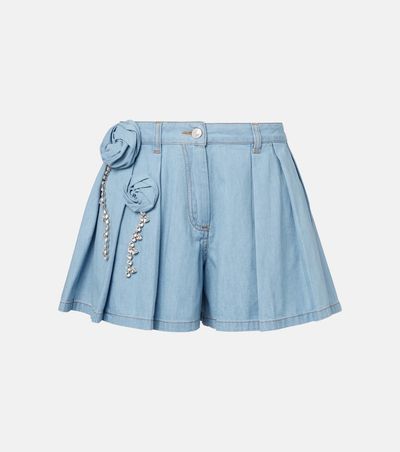 Area Area Floral-appliqué denim shorts