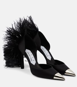 Area Area x Sergio Rossi Amazona feather-trimmed denim pumps