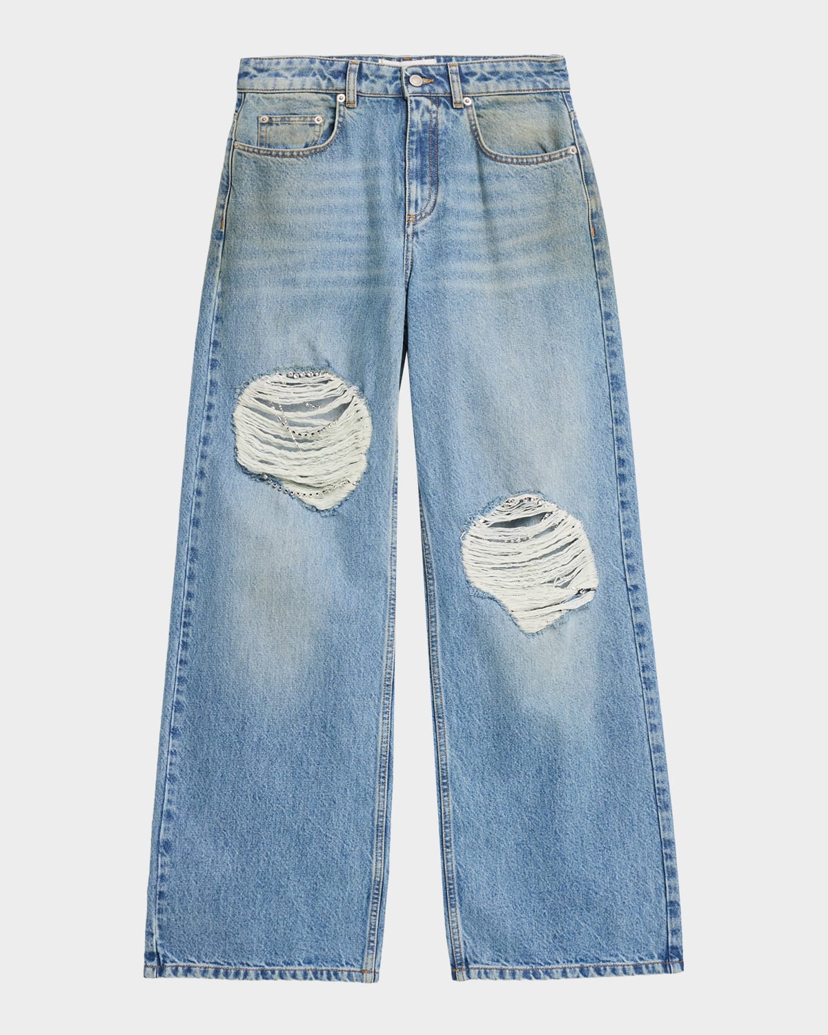 AREA Crystal Fray Relaxed-Leg Jeans