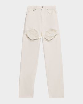 AREA Crystal Fray Slim-Leg Jeans