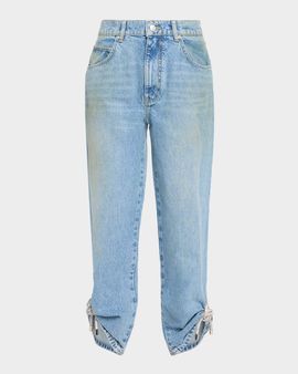 AREA Crystal Knot Straight-Leg Ankle Jeans