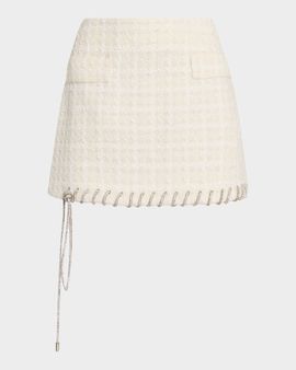 AREA Crystal Laced Check Tweed Lady Mini Skirt