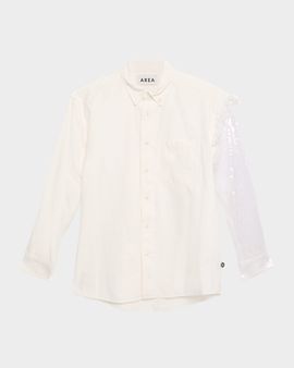 AREA Deconstructed Sequined Sleeve Button-Down Shirt