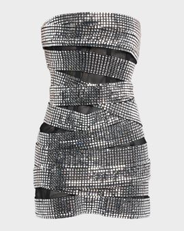 AREA Disco Ball Strapless Mini Bustier Dress