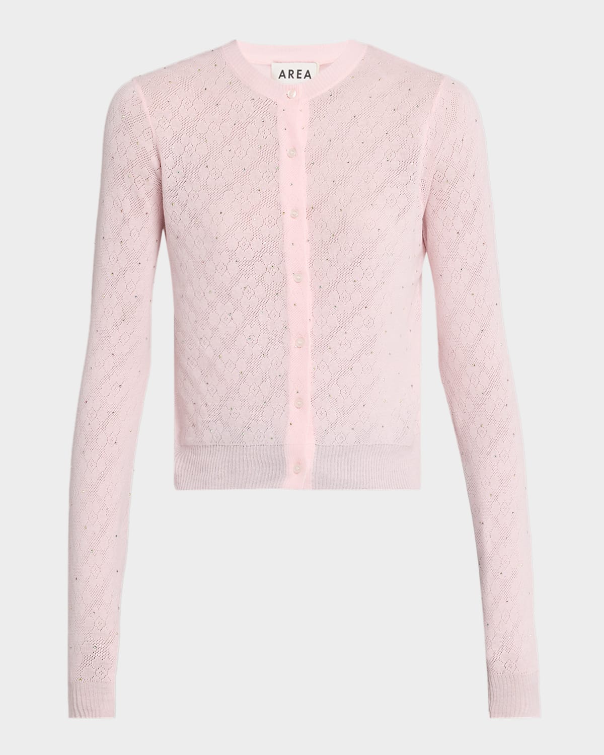 AREA Embellished Girly Flower Pointelle Knit Cardigan