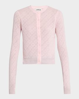 AREA Embellished Girly Flower Pointelle Knit Cardigan