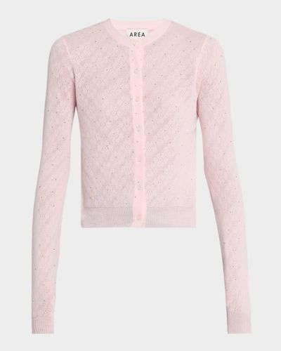 AREA Embellished Girly Flower Pointelle Knit Cardigan