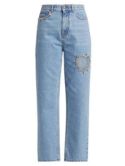 Area Women's Crystal Heart Mid-Rise Straight Jeans