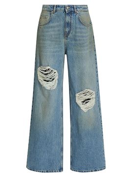 AREA Women's Embellished Fray Relaxed Jeans