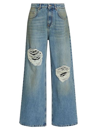 AREA Women's Embellished Fray Relaxed Jeans