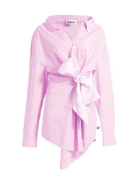 Area Women's Satin Knot Cotton Oxford Shirtdress