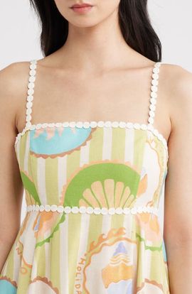 A.REN A.REN Fiorella Print Sleeveless Linen Blend Midi Dress
