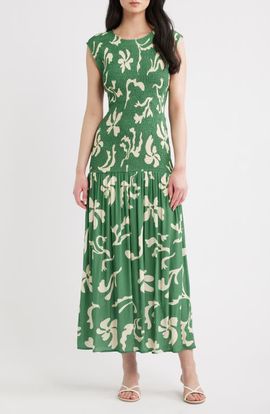 A.REN A.REN Leilani Floral Smock Bodice Maxi Dress