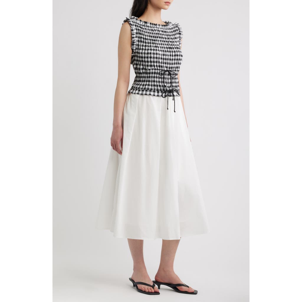A.REN A.REN Maelle Gingham Smocked Two Tone Midi Dress