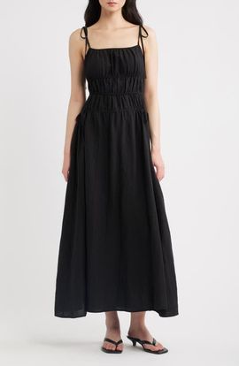 A.REN A.REN Novella Tie Strap LInen Maxi Dress