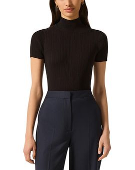 Argent Argent Ribbed Short Sleeve Turtleneck Top