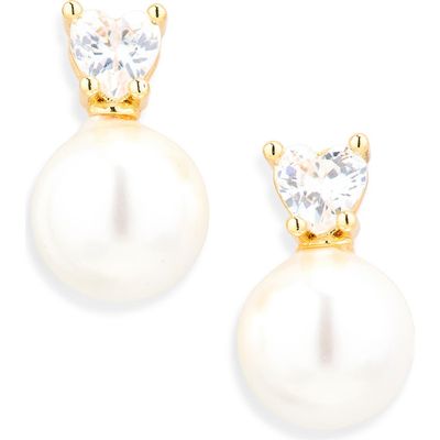 ARGENTO VIVO ARGENTO VIVO Addison Heart Cubic Zirconia & Imitation Pearl Stud Earrings