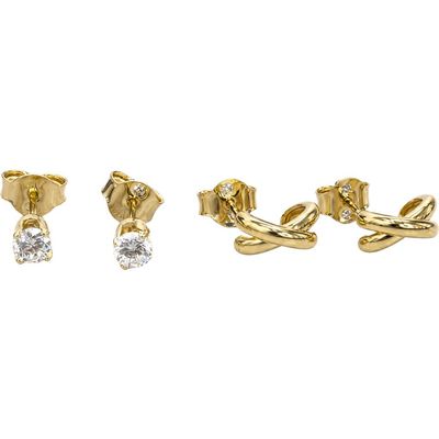 ARGENTO VIVO ARGENTO VIVO Crisscross Huggie & Cubic Zirconia Stud Earring Set