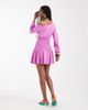 Aria Cove Aria Cove asymmetric shoulder shirred waist ruffle mini dress in pink - 4