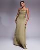 Aria Cove Aria Cove bandeau open side pleated maxi dress in olive-Silver - 1