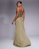 Aria Cove Aria Cove bandeau open side pleated maxi dress in olive-Silver - 2
