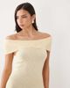 Aria Cove Aria Cove bouclé knit twisted off the shoulder and knotted drape front mini dress in yellow - 4