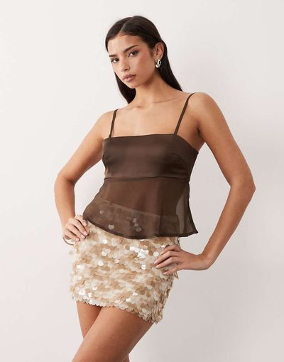 Aria Cove Aria Cove disc sequin mini skirt in neutral-White