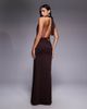 Aria Cove Aria Cove double layered slinky asymmetric halterneck low twist back dress maxi dress in chocolate-Brown - 3