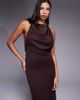 Aria Cove Aria Cove double layered slinky asymmetric halterneck low twist back dress maxi dress in chocolate-Brown - 4