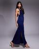 Aria Cove Aria Cove double layered slinky asymmetric halterneck low twist back maxi dress in navy - 1