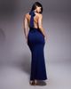 Aria Cove Aria Cove double layered slinky asymmetric halterneck low twist back maxi dress in navy - 3