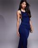 Aria Cove Aria Cove double layered slinky asymmetric halterneck low twist back maxi dress in navy - 4