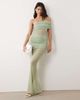 Aria Cove Aria Cove double layered slinky asymmetric off shoulder mesh insert sheer hem maxi dress in sage-Green - 1