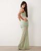 Aria Cove Aria Cove double layered slinky asymmetric off shoulder mesh insert sheer hem maxi dress in sage-Green - 2