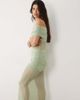 Aria Cove Aria Cove double layered slinky asymmetric off shoulder mesh insert sheer hem maxi dress in sage-Green - 3