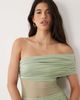 Aria Cove Aria Cove double layered slinky asymmetric off shoulder mesh insert sheer hem maxi dress in sage-Green - 4