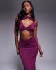 Aria Cove Aria Cove double layered slinky cut out high neck twist front maxi dress in plum-Purple - 1