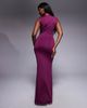 Aria Cove Aria Cove double layered slinky cut out high neck twist front maxi dress in plum-Purple - 3