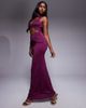 Aria Cove Aria Cove double layered slinky cut out high neck twist front maxi dress in plum-Purple - 4