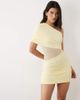 Aria Cove Aria Cove double layered slinky detail one shoulder ruched detail mesh insert mini dress in lemon-Yellow - 1