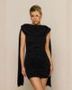 Aria Cove Aria Cove double sculpted slinky cape drape detail open back mini dress in black - 1