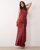 Aria Cove Aria Cove double sculpted slinky high neck draped front maxi dress in burgundy-Red - 1