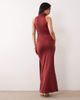 Aria Cove Aria Cove double sculpted slinky high neck draped front maxi dress in burgundy-Red - 3