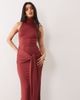 Aria Cove Aria Cove double sculpted slinky high neck draped front maxi dress in burgundy-Red - 4